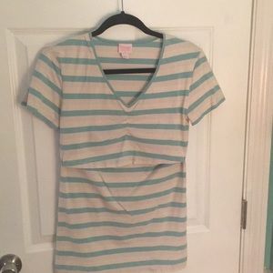 Boob nursing wear striped short sleeve shirt